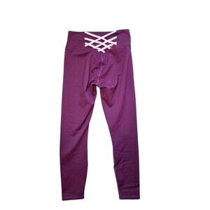 Fabletics Purple Leggings with Crisscross Back Detail